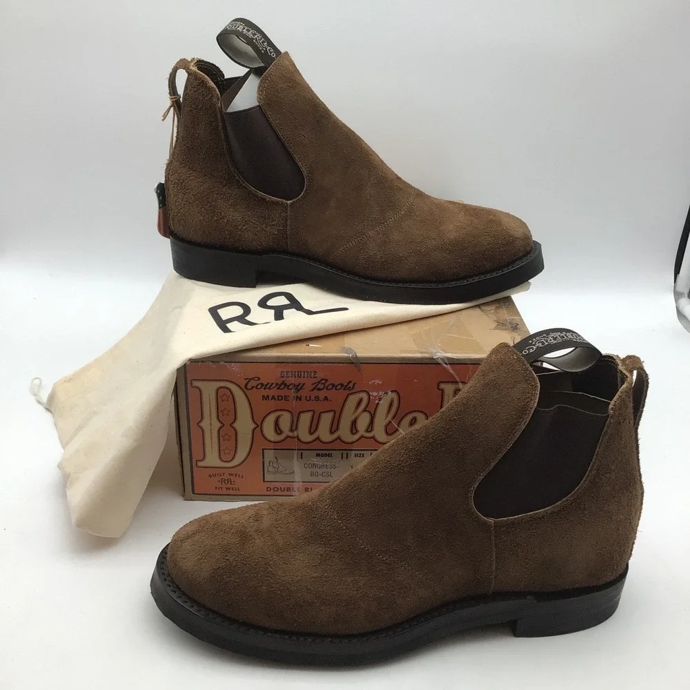 RRL Double RL Ralph Lauren Congress Chelsea Boots Brown USA Mens Size 10 NEW